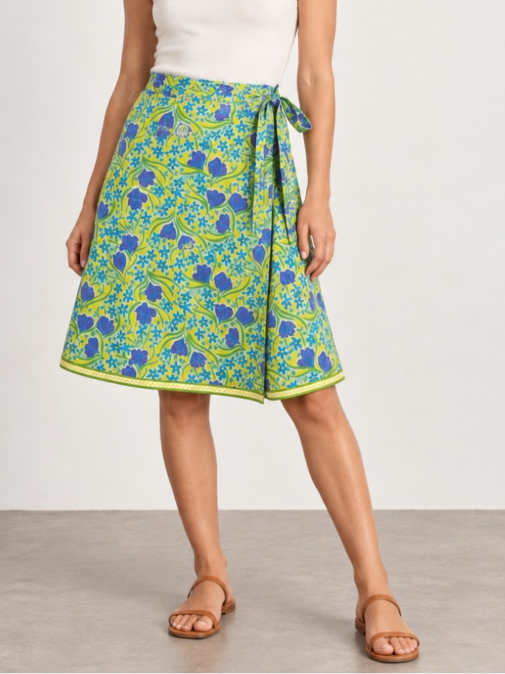 Vintage 1960s Lilly Pulitzer Floral Wrap A-Line Midi Skirt Preppy Yellow Small